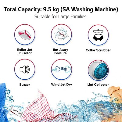 LG 9.5 kg 5 Star Wind jet dry Semi-Automatic Top Load Washing Machine LG 9.5 kg 5 Star Wind jet dry Semi-Automatic Top Load Washing Machine