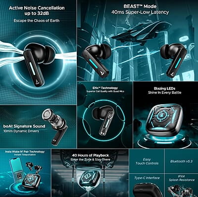 boAt Newly Launched Immortal Airspeed Pro Truly Wireless in- Ear Earbuds w/ 32dB ANC, Beast™ Mode with 40ms Latency, 40hrs Playback, 4 Mics with ENx™, Premium ID w/LEDs & ASAP™ Charge