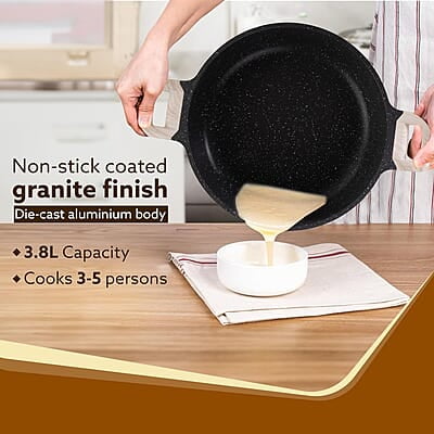 AGARO Imperial Granite Non Stick Kadai with Glass Lid, 3.8L / 28cm AGARO Imperial Granite Non Stick Kadai with Glass Lid, 3.8L / 28cm