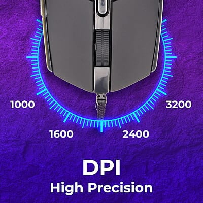 ZEBRONICS WAR M Wired Gaming Mouse with 6 Buttons, High Precision, up to 3200 DPI, USB Interface, Breathing LED, Braided Cable
