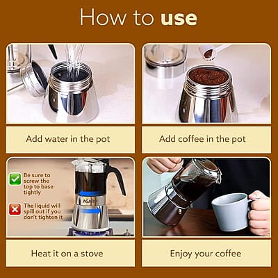 AGARO Imperial Moka Pot, Stovetop & Induction, Espresso Coffee, 240 Ml AGARO Imperial Moka Pot, Stovetop & Induction, Espresso Coffee, 240 Ml