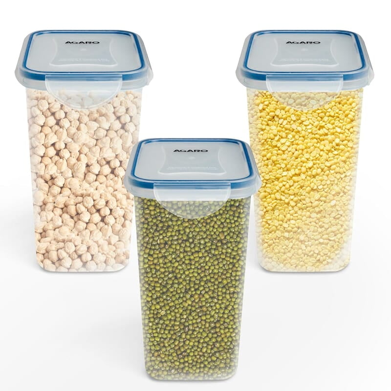 AGARO Airtight Container, Food Storage Container With Lid Tall Rectangular Plastic Body, Leak Proof, BPA Free, Capacity 1.5L Each, Pack of 3 AGARO Airtight Container, Food Storage Container With Lid Tall Rectangular Plastic Body, Leak Proof, BPA Free, Capacity 1.5L Each, Pack of 3