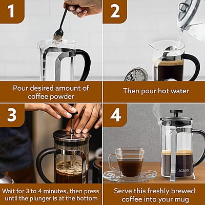 AGARO Classic French Press Coffee And Tea Maker, Borosilicate Glass Body With Sleeves, Glass Carafe, BPA Free Plastic Lid Strainer, 600Ml AGARO Classic French Press Coffee And Tea Maker, Borosilicate Glass Body With Sleeves, Glass Carafe, BPA Free Plastic Lid Strainer, 600Ml