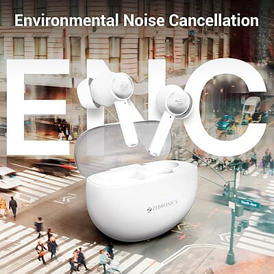 ZEBRONICS MIST in-Ear Wireless Earbuds, with up-to 27 Hours Backup, Environmental Noise Cancellation (ENC), Gaming Mode, Touch Control, Voice Assistant Support, Splash Proof Design