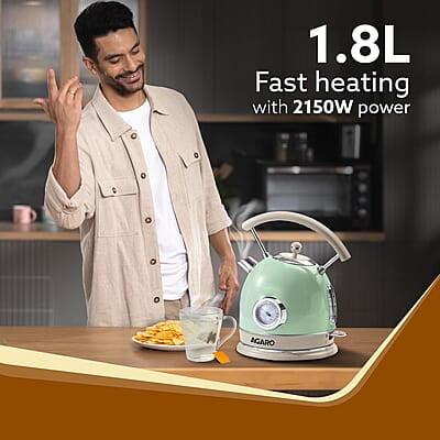 AGARO Regency Vintage Kettle 1.8L with Temperature Gauge, Hot Water Boiler & Tea Heater with Curved Handle Visible Water Level Line, Led Light AGARO Regency Vintage Kettle 1.8L with Temperature Gauge, Hot Water Boiler & Tea Heater with Curved Handle Visible Water Level Line, Led Light