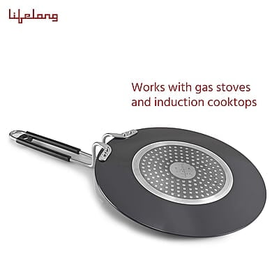 Lifelong Hard Anodized Concave Tawa, 255 mm,Induction and Gas Compatible, Black