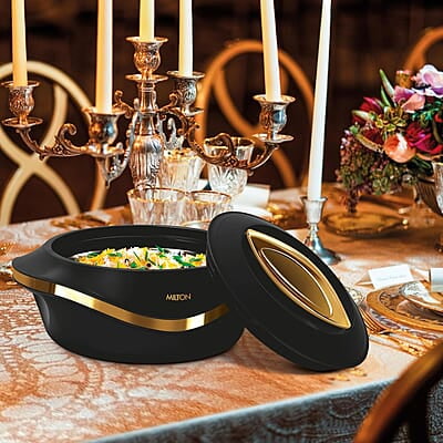 MILTON Pearl Inner Stainless Steel Jr. Casserole Set of 3 (455 ml, 860 ml, 1270 ml), Black MILTON Pearl Inner Stainless Steel Jr. Casserole Set of 3 (455 ml, 860 ml, 1270 ml), Black