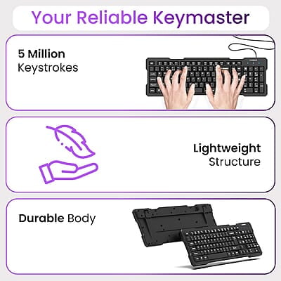 Ambrane Wired Keyboard, 104 Key with Membrane Switch Quick, 12Fn Shortcut Keys, Plug and Play USB Connection Compatible with PC, Mac, Laptop, Comfy and Ergonomically Design Ambrane Wired Keyboard, 104 Key with Membrane Switch Quick, 12Fn Shortcut Keys, Plug and Play USB Connection Compatible with PC, Mac, Laptop, Comfy and Ergonomically Design