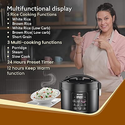AGARO Regal Electric Rice Cooker, 3 Liters Ceramic Inner Bowl, Cooks Up to 600 Gms Raw Rice, SS Steamer AGARO Regal Electric Rice Cooker, 3 Liters Ceramic Inner Bowl, Cooks Up to 600 Gms Raw Rice, SS Steamer