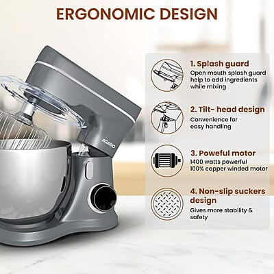 AGARO Elegant Stand Mixer, 1400W with 5.5L SS Bowl, 10 Speed Settings, Pulse Function, 100% Copper Motor AGARO Elegant Stand Mixer, 1400W with 5.5L SS Bowl, 10 Speed Settings, Pulse Function, 100% Copper Motor