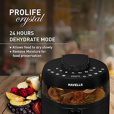 Havells Air Fryer Prolife Crystal 5L Pan 8 Presets Menu 1500 W Touch Screen Digital Display Havells Air Fryer Prolife Crystal 5L Pan 8 Presets Menu 1500 W Touch Screen Digital Display