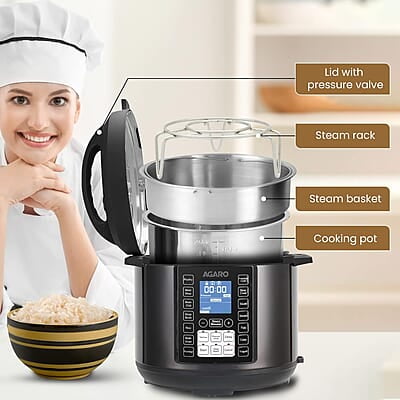 AGARO Imperial Electric Pressure Cooker, 6 litre, 14 Pre-Set multi Cooking Functions, Adjustable Pressure AGARO Imperial Electric Pressure Cooker, 6 litre, 14 Pre-Set multi Cooking Functions, Adjustable Pressure