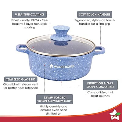 Wonderchef Granite Die-Cast Non-Stick 6-Piece Casserole Set with Lids Blue