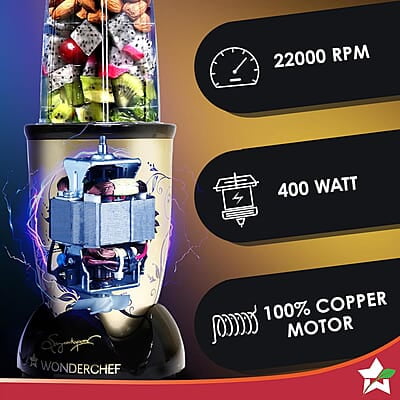 Wonderchef Nutri-blend Mixer Champagne, Grinder & Blender 400W 22000 RPM 2 Unbreakable Jars Wonderchef Nutri-blend Mixer Champagne, Grinder & Blender 400W 22000 RPM 2 Unbreakable Jars