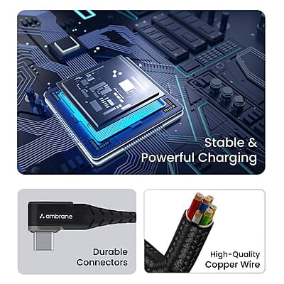 Ambrane Type C Mobile Charging Cable 3A Fast Charging, 1 Meter, L Shaped Braided Cable, 480Mbps Ambrane Type C Mobile Charging Cable 3A Fast Charging, 1 Meter, L Shaped Braided Cable, 480Mbps