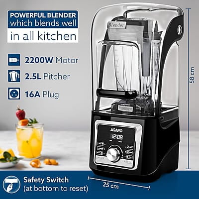 AGARO Imperial Professional Blender, Low Noise, 2200W Watts, 2.5L Capacity, 6 Preset With Pulse, Adjustable Speed & Timer AGARO Imperial Professional Blender, Low Noise, 2200W Watts, 2.5L Capacity, 6 Preset With Pulse, Adjustable Speed & Timer
