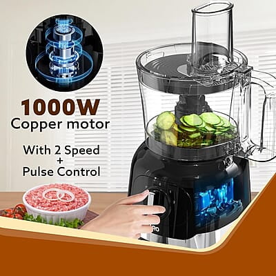 AGARO Grand Food Processor, Multi-functional Chopper, Grinder, Slicer, Shredder, Blender, 1000W, Mincing, Dicing, Shredding, Kneading, SS Blade, Black AGARO Grand Food Processor, Multi-functional Chopper, Grinder, Slicer, Shredder, Blender, 1000W, Mincing, Dicing, Shredding, Kneading, SS Blade, Black