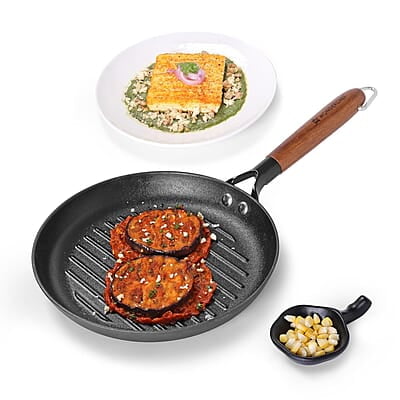 Wonderchef Pre-Seasoned Ferro Light 24cm Grill Pan 2.5MM Acacia Wooden Handles