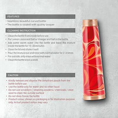 MILTON Copper Delight Design Water Bottle, 915 ml, Ethnic Lacquer Coating, Curved bottle MILTON Copper Delight Design Water Bottle, 915 ml, Ethnic Lacquer Coating, Curved bottle
