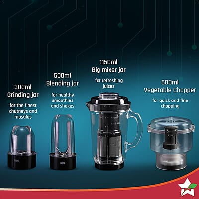 Wonderchef Nutri Blend Smart CKM Automatic Mixer Grinder 22000 RPM 4 Unbreakable Jars 500 W