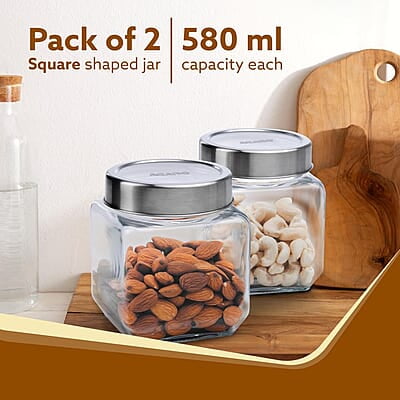 AGARO Elegant Cube Jar 580 ml, Square Shaped, Transparent Lid Pack of 2. AGARO Elegant Cube Jar 580 ml, Square Shaped, Transparent Lid Pack of 2.