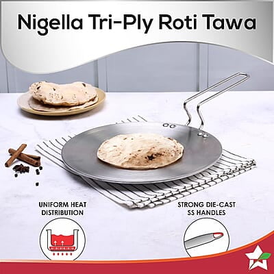 Wonderchef Nigella Tri-Ply 26 cm Roti Tawa 4mm Thickness Compatible with All cooktops