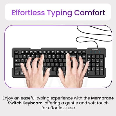 Ambrane Wired Keyboard, 104 Key with Membrane Switch Quick, 12Fn Shortcut Keys, Plug and Play USB Connection Compatible with PC, Mac, Laptop, Comfy and Ergonomically Design Ambrane Wired Keyboard, 104 Key with Membrane Switch Quick, 12Fn Shortcut Keys, Plug and Play USB Connection Compatible with PC, Mac, Laptop, Comfy and Ergonomically Design