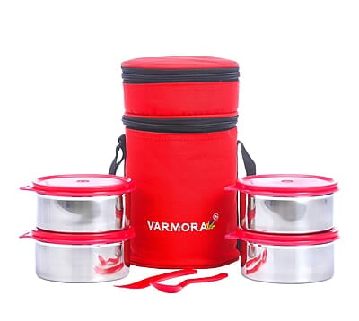 Varmora SS QuattroStainless Steel Lunch Box For Office, 390 ML- 4 Containers Varmora SS QuattroStainless Steel Lunch Box For Office, 390 ML- 4 Containers