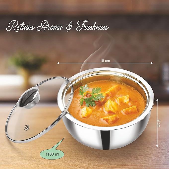 Signora ware Roti Server Casserole With Steel Lid & Glass Lid 2100 ML Signora ware Roti Server Casserole With Steel Lid & Glass Lid 2100 ML