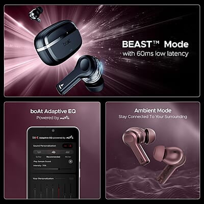 boAt Nirvana Space Truly Wireless in-Ear w/ 360º Spatial Audio, ANC Up to 32dB, 100hrs Playback, 4 Mics with AI-ENx™, Adaptive EQ, in-Ear Detection, DLC Drivers & Fast Pair boAt Nirvana Space Truly Wireless in-Ear w/ 360º Spatial Audio, ANC Up to 32dB, 100hrs Playback, 4 Mics with AI-ENx™, Adaptive EQ, in-Ear Detection, DLC Drivers & Fast Pair