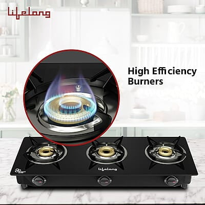 Lifelong 3 Burner Gas Stove Top for Kitchen - Automatic Ignition Cooktop Modern Glass Stove for Modular Kitchen, ISI Certified Lifelong 3 Burner Gas Stove Top for Kitchen - Automatic Ignition Cooktop Modern Glass Stove for Modular Kitchen, ISI Certified