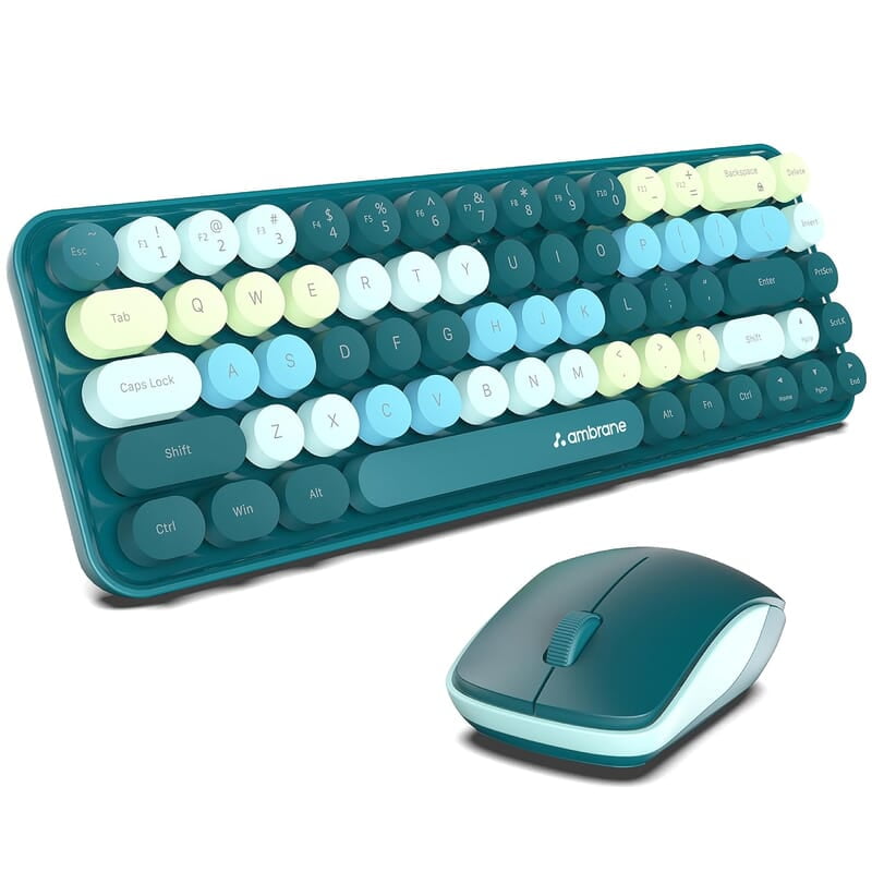 Ambrane Combo of Wireless Keyboard with Mouse Retro Typewriter Inspired, 2.4GHz for Desktop, Laptop, MacBook and Devices with USB Support, Compact Light-Weight, Single Nano Receiver KeyPop Ambrane Combo of Wireless Keyboard with Mouse Retro Typewriter Inspired, 2.4GHz for Desktop, Laptop, MacBook and Devices with USB Support, Compact Light-Weight, Single Nano Receiver KeyPop