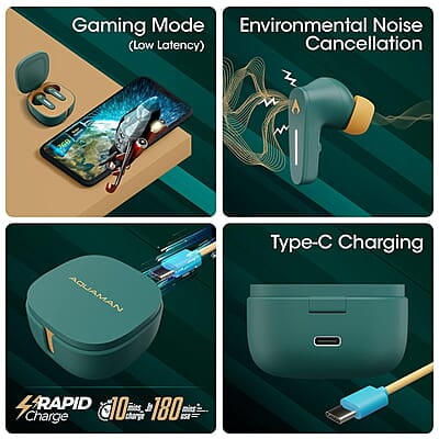 Zebronics DC Aquaman Edition Sound Bomb 7 TWS Wireless in Ear Earbuds with 40H* Backup, Rapid Charge, 50ms Gaming Mode, ENC mic, Voice Assistant, Flash Connect, Splash Proof, BT v5.2 and Type C Zebronics DC Aquaman Edition Sound Bomb 7 TWS Wireless in Ear Earbuds with 40H* Backup, Rapid Charge, 50ms Gaming Mode, ENC mic, Voice Assistant, Flash Connect, Splash Proof, BT v5.2 and Type C