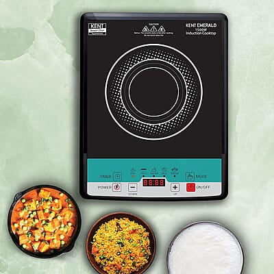 KENT Emerald Induction Cooktop 1500W | Faster Cooking with 5 Preset Options | Full Microcrystalline Glass
