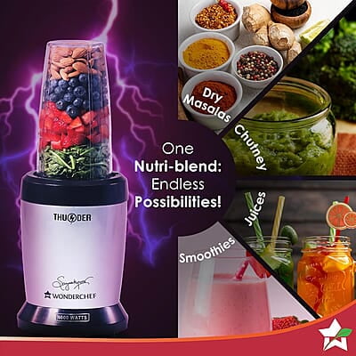 Wonderchef Nutri-Blend Thunder, 22000 RPM Mixer-Grinder, Blender, Stainless Steel 6-Blade 1000W Wonderchef Nutri-Blend Thunder, 22000 RPM Mixer-Grinder, Blender, Stainless Steel 6-Blade 1000W