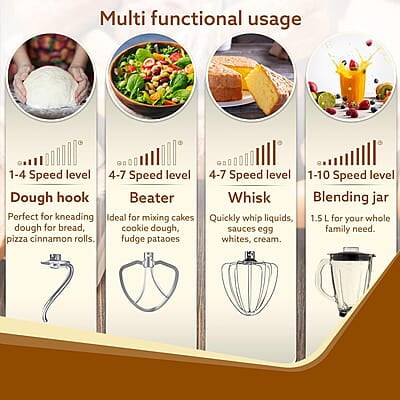 AGARO Imperial Stand Mixer,1400W with 6L SS Bowl, 1.5L Blending Jar,10 Speed With Pulse Function, 100% Copper Motor AGARO Imperial Stand Mixer,1400W with 6L SS Bowl, 1.5L Blending Jar,10 Speed With Pulse Function, 100% Copper Motor