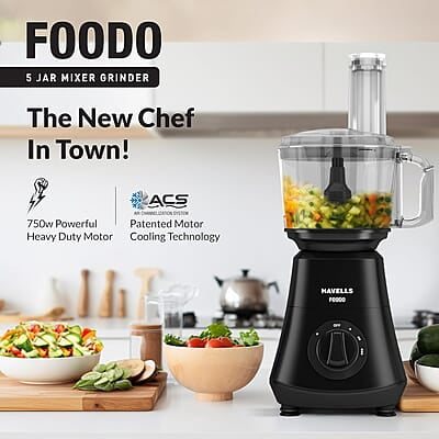 Havells Foodo Heavy Duty 750 Watt 5 Jar Food Processor 21000 Rpm