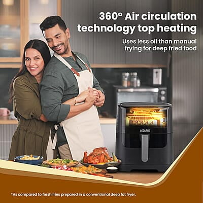 AGARO Elegant Air Fryer, 6.5L, 12 Preset Cooking Modes, 360 Degrees Air Circulation With Variable Temperature Settings, Frying, Grilling, Toasting, Roasting, 1800W, Black AGARO Elegant Air Fryer, 6.5L, 12 Preset Cooking Modes, 360 Degrees Air Circulation With Variable Temperature Settings, Frying, Grilling, Toasting, Roasting, 1800W, Black