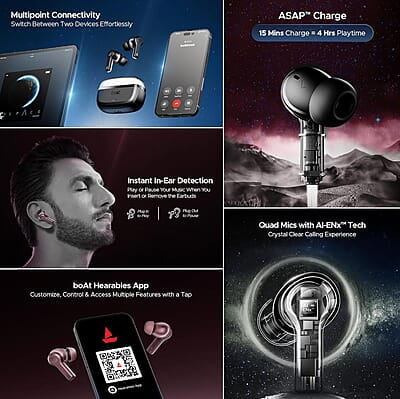 boAt Nirvana Space Truly Wireless in-Ear w/ 360º Spatial Audio, ANC Up to 32dB, 100hrs Playback, 4 Mics with AI-ENx™, Adaptive EQ, in-Ear Detection, DLC Drivers & Fast Pair boAt Nirvana Space Truly Wireless in-Ear w/ 360º Spatial Audio, ANC Up to 32dB, 100hrs Playback, 4 Mics with AI-ENx™, Adaptive EQ, in-Ear Detection, DLC Drivers & Fast Pair