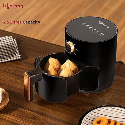 Lifelong 2.5L Air Fryer For Home-800W Small Airfryer Machine To Fry,Bake&Roast With Timer Control-Oil Free Fryer Machine-Electric Air-Fryer With 360°  Black