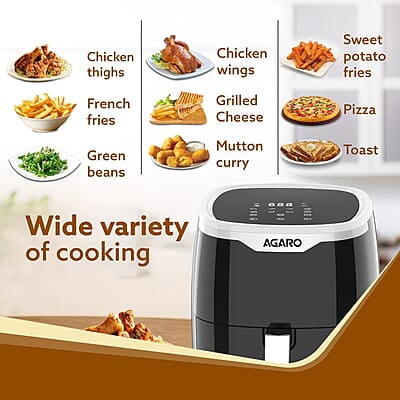 AGARO Galaxy Digital Air Fryer For Home, 4.5L, Electric Air Fryer, Convection Oven, 1400W, 7 Preset Programs & Reheat, 360 Degrees Air AGARO Galaxy Digital Air Fryer For Home, 4.5L, Electric Air Fryer, Convection Oven, 1400W, 7 Preset Programs & Reheat, 360 Degrees Air