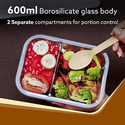 AGARO Compartment Lunch Box/Container 600Ml, Office Tiffin Box for Men & Women, Borosilicate Glass Body AGARO Compartment Lunch Box/Container 600Ml, Office Tiffin Box for Men & Women, Borosilicate Glass Body