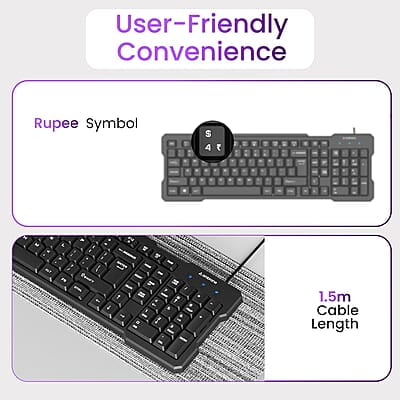 Ambrane Wired Keyboard, 104 Key with Membrane Switch Quick, 12Fn Shortcut Keys, Plug and Play USB Connection Compatible with PC, Mac, Laptop, Comfy and Ergonomically Design Ambrane Wired Keyboard, 104 Key with Membrane Switch Quick, 12Fn Shortcut Keys, Plug and Play USB Connection Compatible with PC, Mac, Laptop, Comfy and Ergonomically Design