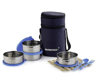 Varmora SS QuattroStainless Steel Lunch Box For Office, 390 ML- 4 Containers Varmora SS QuattroStainless Steel Lunch Box For Office, 390 ML- 4 Containers