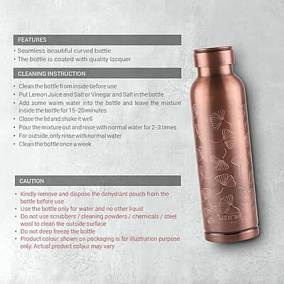 MILTON Copper Elegante Gift Set (1- Bottle, 940 ml and 2-Tumbler, 290 ml Each), Copper Petals