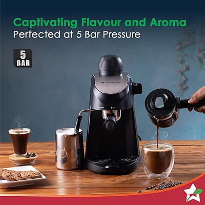 Wonderchef Regenta Espresso Coffee Maker, 5-bar with Steamer, Make Espressos, Cappuccinos & Lattes at Home Wonderchef Regenta Espresso Coffee Maker, 5-bar with Steamer, Make Espressos, Cappuccinos & Lattes at Home
