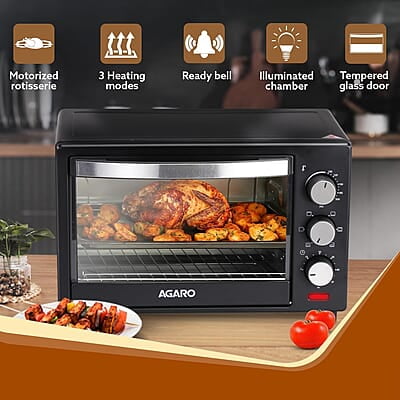 AGARO Marvel 19 Liters Oven Toaster Griller,Motorised Rotisserie Cake Baking Otg With 5 Heating Mode,(Black),1280 Watts AGARO Marvel 19 Liters Oven Toaster Griller,Motorised Rotisserie Cake Baking Otg With 5 Heating Mode,(Black),1280 Watts