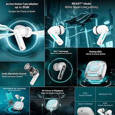 boAt Newly Launched Immortal Airspeed Pro Truly Wireless in- Ear Earbuds w/ 32dB ANC, Beast™ Mode with 40ms Latency, 40hrs Playback, 4 Mics with ENx™, Premium ID w/LEDs & ASAP™ Charge