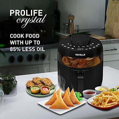Havells Air Fryer Prolife Crystal 5L Pan 8 Presets Menu 1500 W Touch Screen Digital Display Havells Air Fryer Prolife Crystal 5L Pan 8 Presets Menu 1500 W Touch Screen Digital Display