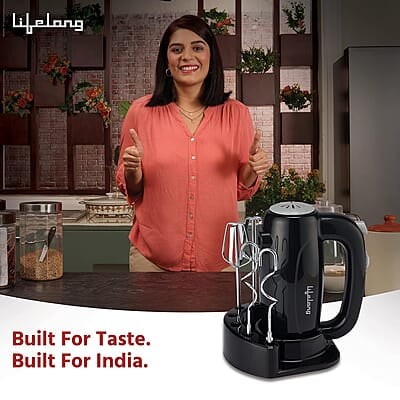 Lifelong LLHM02 300 W Regalia Plus Hand Mixer with Stand for Mixing Cake Batter and Atta Lifelong LLHM02 300 W Regalia Plus Hand Mixer with Stand for Mixing Cake Batter and Atta